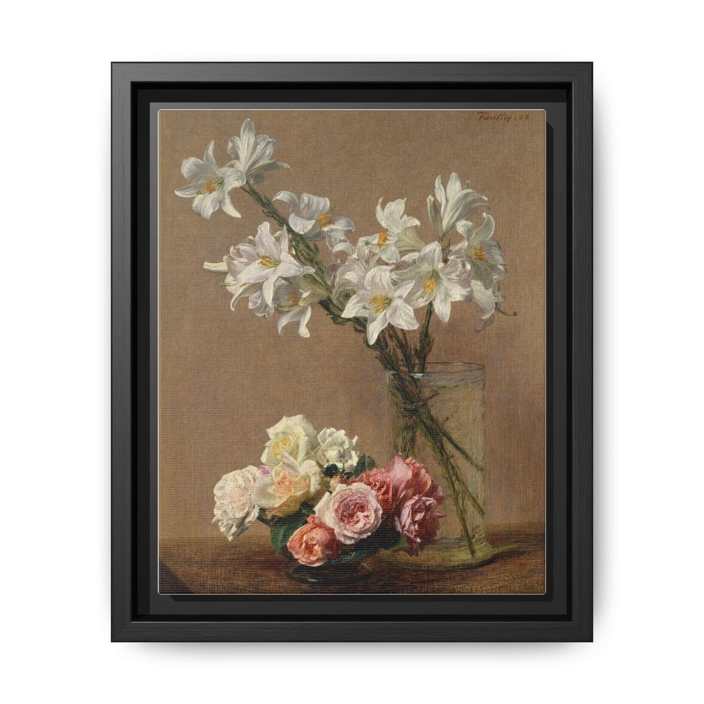 Henri Fantin-Latour : Roses and Lilies (1888) - Giclee Fine Art Print - Museum Collection Framed Canvas Print