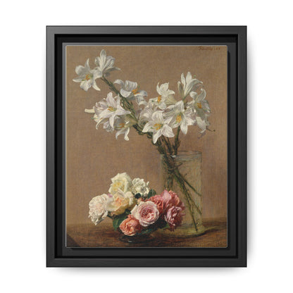 Henri Fantin-Latour : Roses and Lilies (1888) - Giclee Fine Art Print - Museum Collection Framed Canvas Print