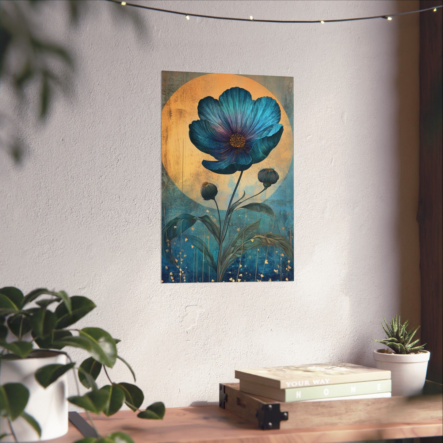 Blue Cosmos Moonlit Botanical Fine Art Print