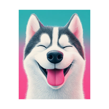 Happy Husky - Whimsical Animals Series - Fine Art Print - Vertical Poster - Cheerful Dog Art for Home Décor