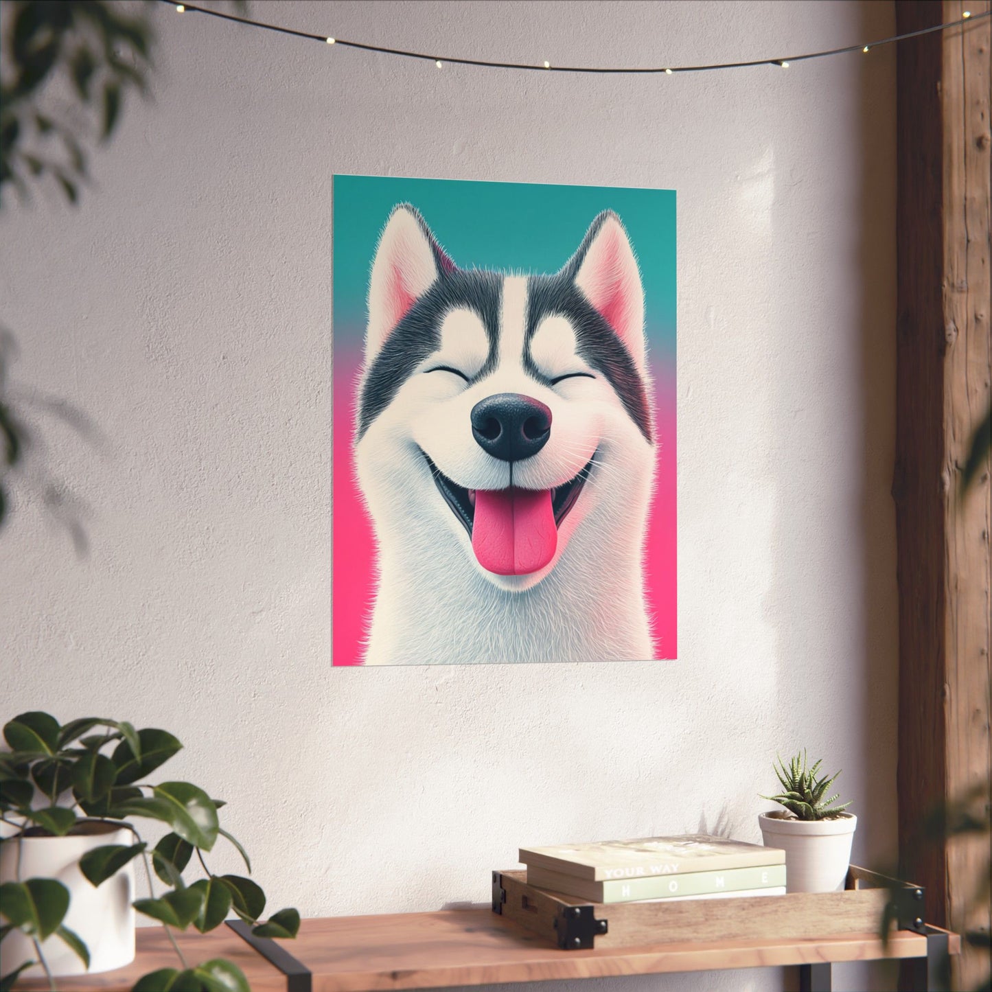 Happy Husky - Whimsical Animals Series - Fine Art Print - Vertical Poster - Cheerful Dog Art for Home Décor