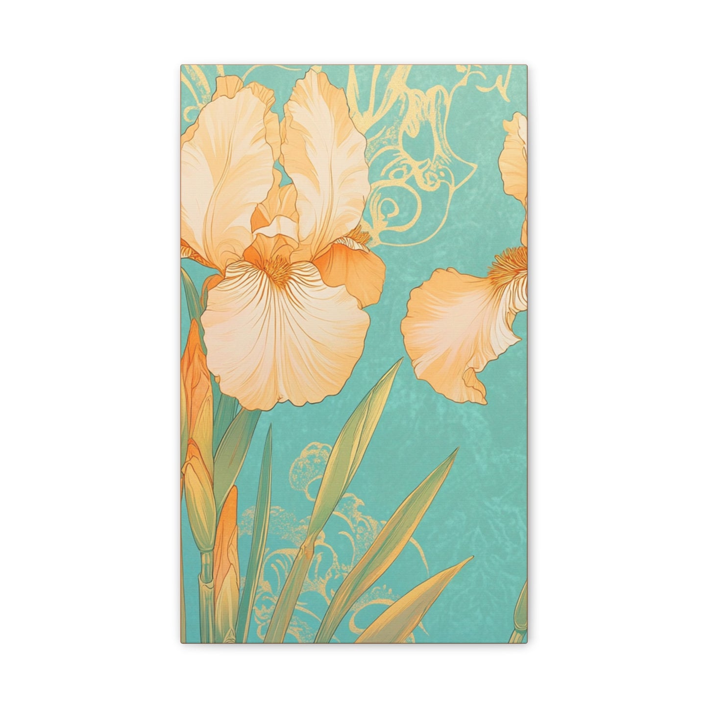 Iris Flowers on Turquois - Stretched Canvas