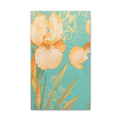 Iris Flowers on Turquois - Stretched Canvas