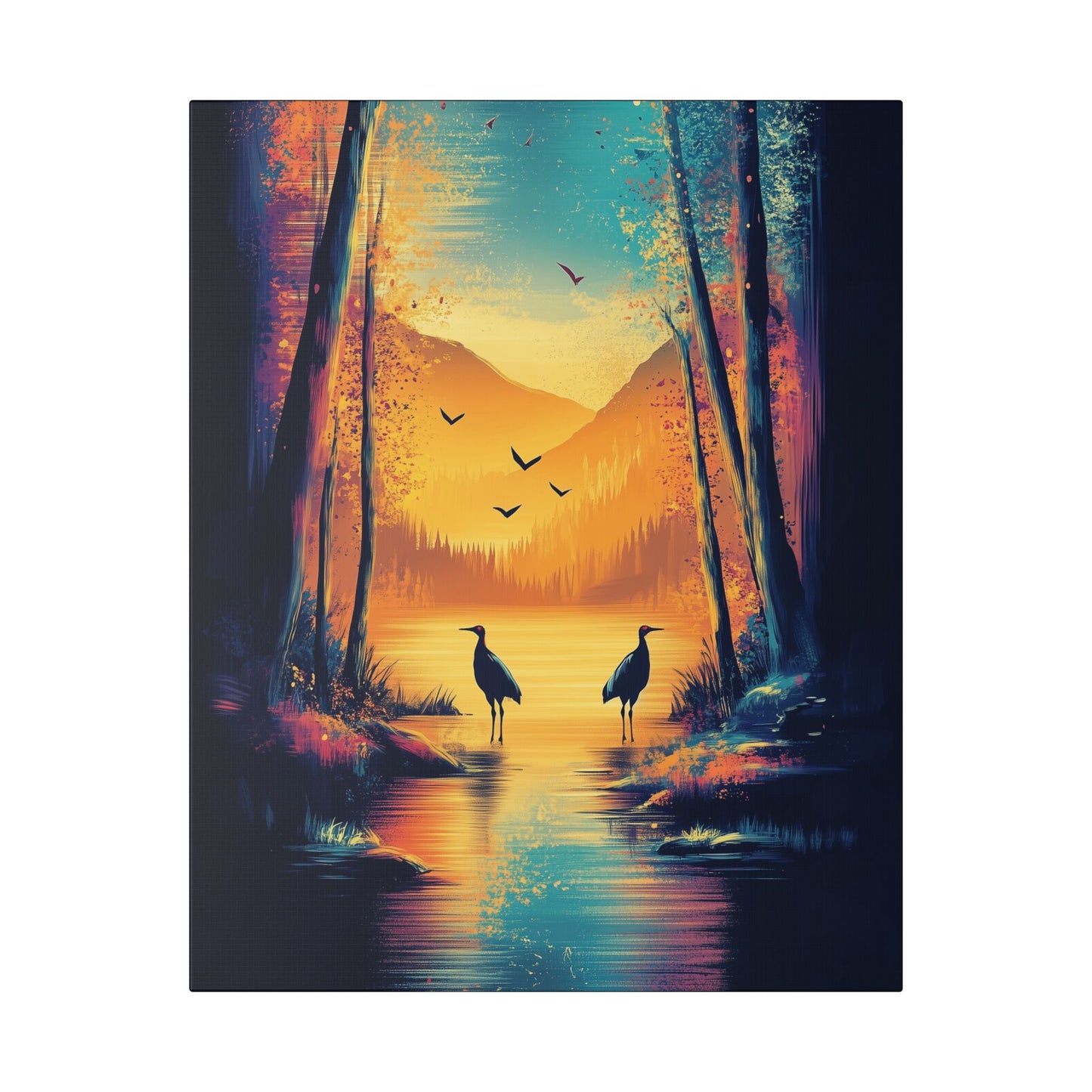 Cranes at Sunset - Delight in Nature Series - Fine Art Print on Canvas
