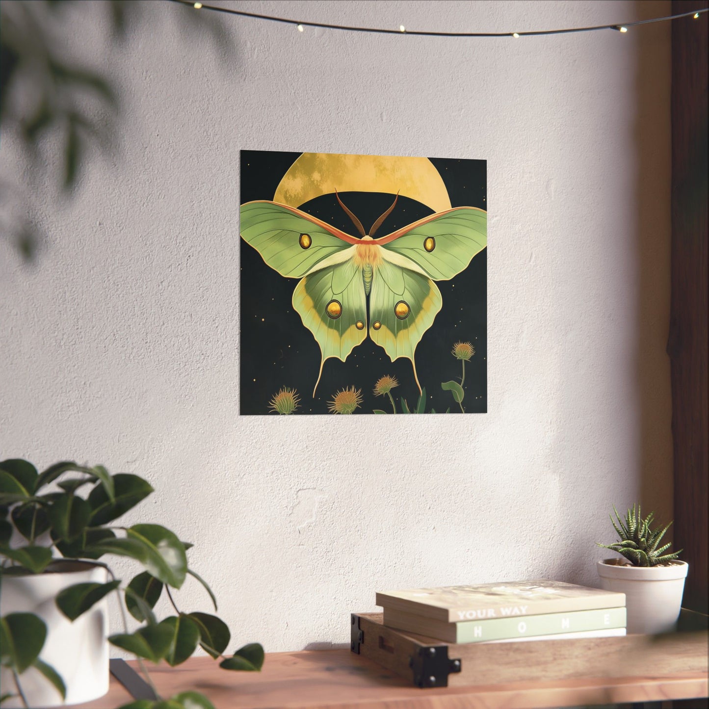 Dreamy Luna Moth Under the Moon Poster- Matte Vertical Art Print - Boho Wall Art - Bohemian - Art Noveau - Art Deco