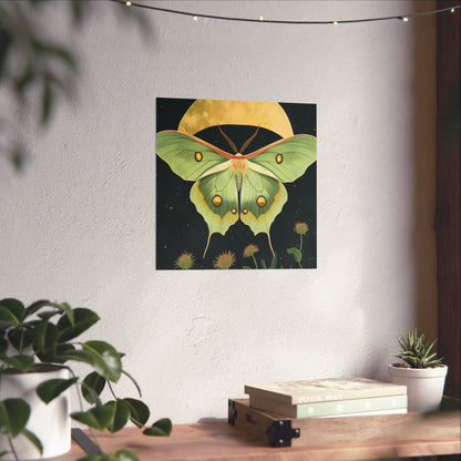 Dreamy Luna Moth Under the Moon Poster- Matte Vertical Art Print - Boho Wall Art - Bohemian - Art Noveau - Art Deco