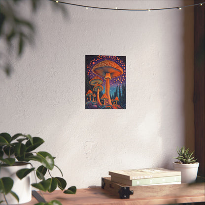 Psychedelic Night Mushroom Art Print - Vertical Poster - Vibrant Wall Art - Nature - Trippy - Bedroom Poster
