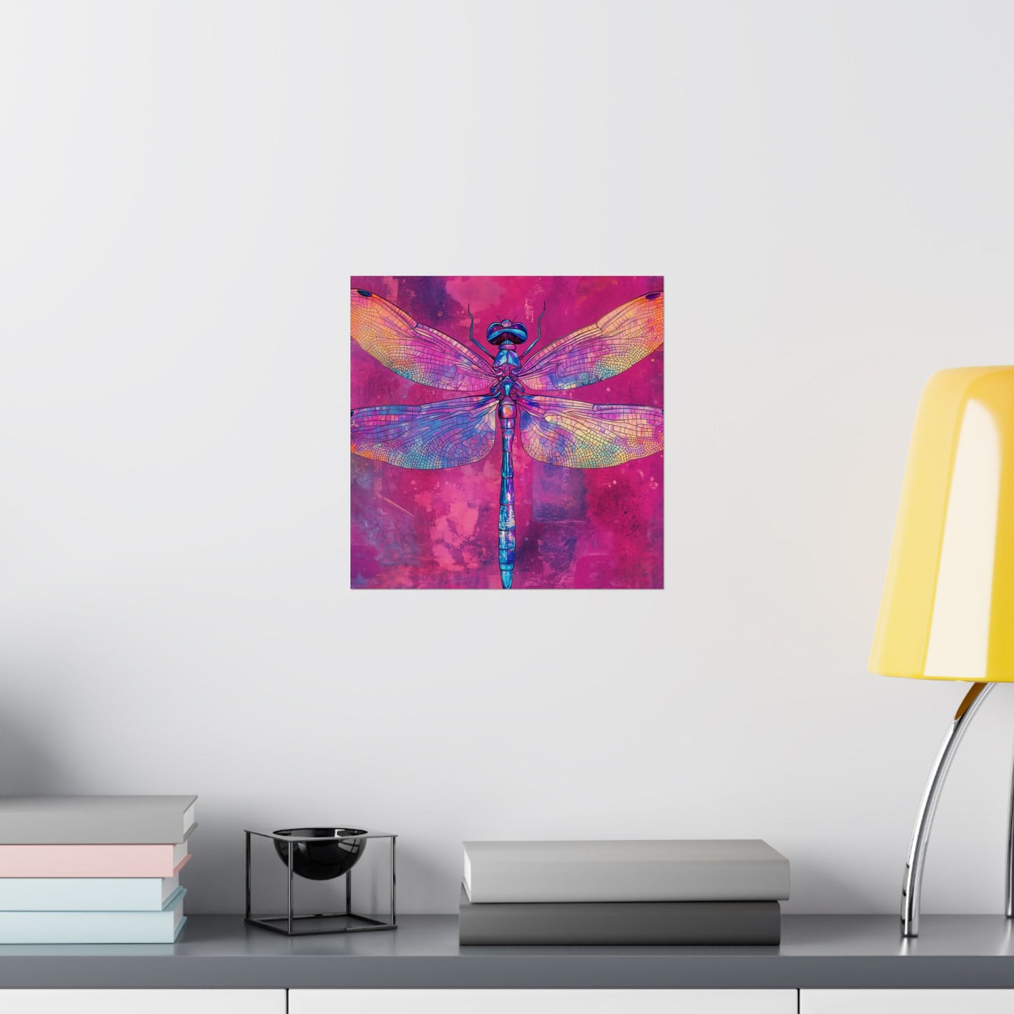 Magenta Dragonfly Watercolor Art Print - Matte Vertical Posters