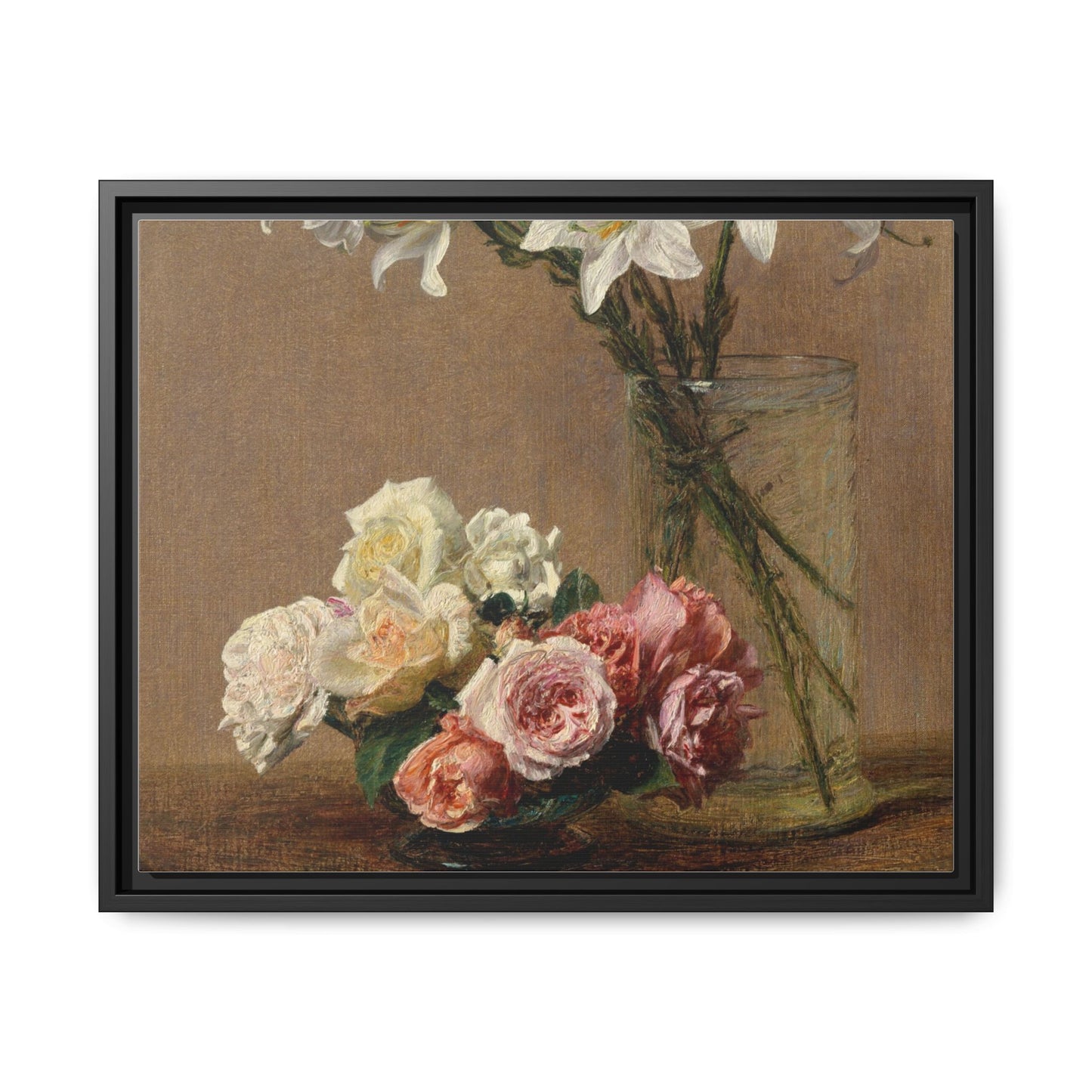 Henri Fantin-Latour : Roses and Lilies (1888) - Giclee Fine Art Print - Museum Collection Framed Canvas Print
