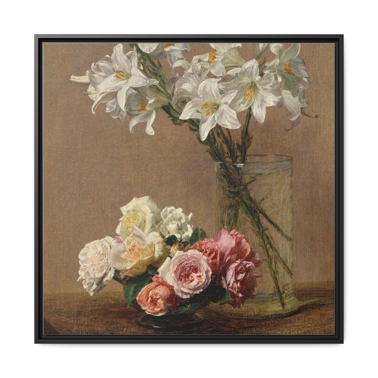 Henri Fantin-Latour : Roses and Lilies (1888) - Giclee Fine Art Print - Museum Collection Framed Canvas Print