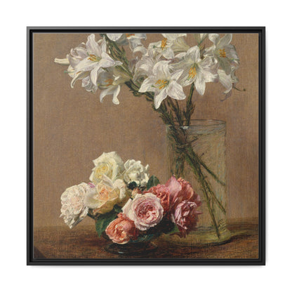 Henri Fantin-Latour : Roses and Lilies (1888) - Giclee Fine Art Print - Museum Collection Framed Canvas Print
