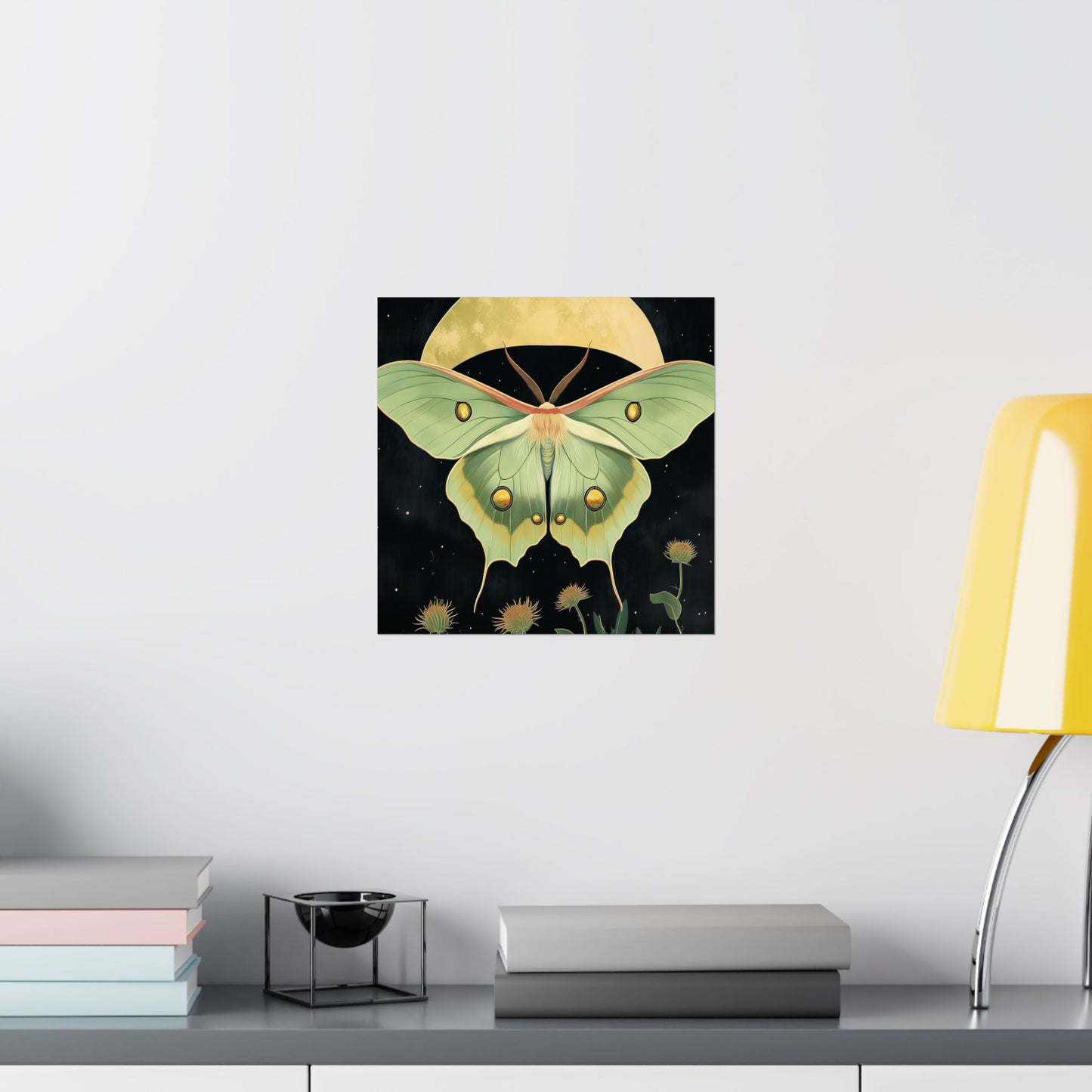 Dreamy Luna Moth Under the Moon Poster- Matte Vertical Art Print - Boho Wall Art - Bohemian - Art Noveau - Art Deco