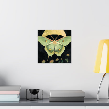 Dreamy Luna Moth Under the Moon Poster- Matte Vertical Art Print - Boho Wall Art - Bohemian - Art Noveau - Art Deco