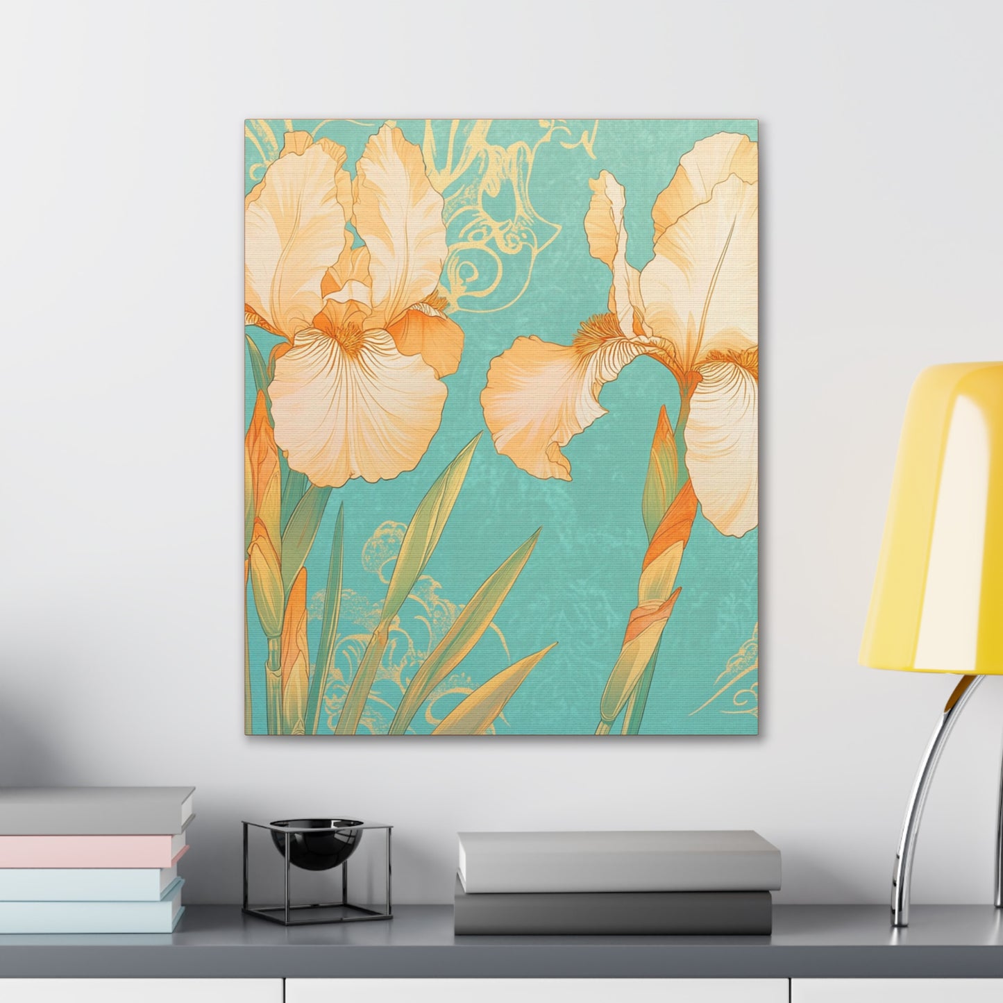 Iris Flowers on Turquois - Stretched Canvas