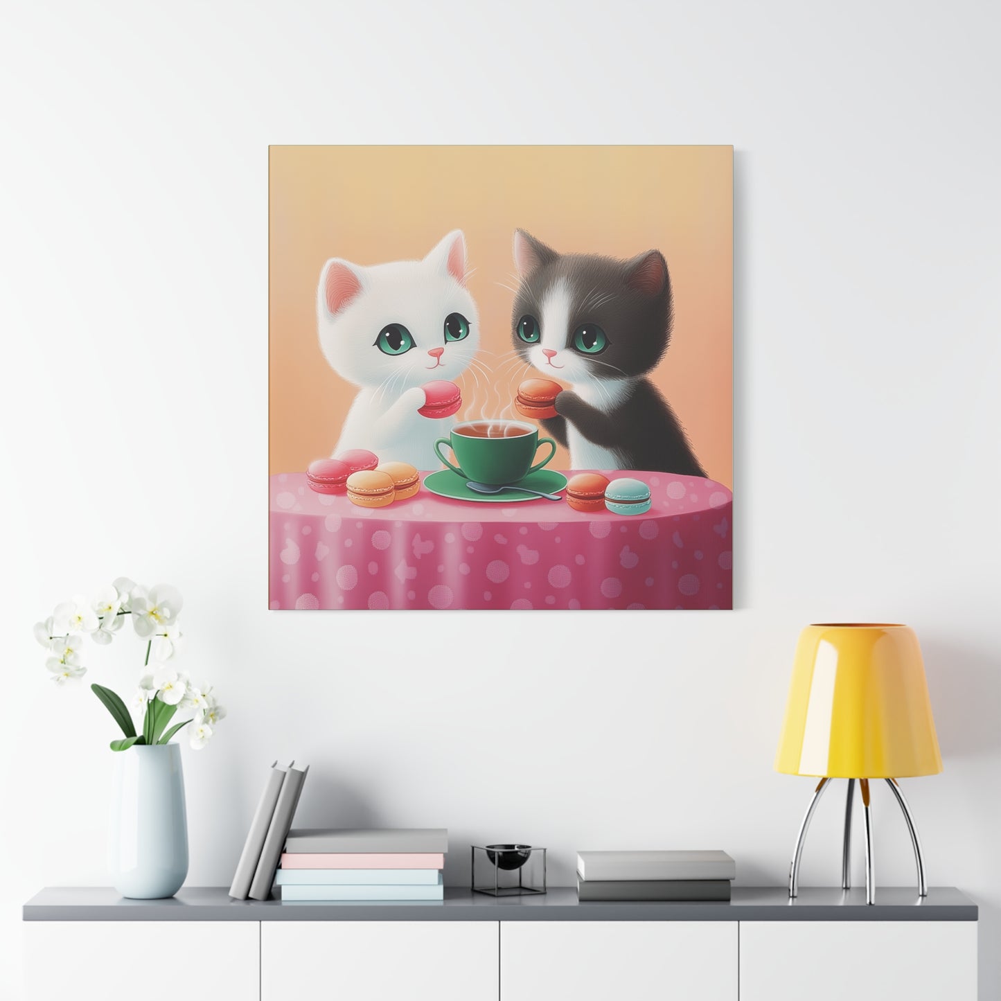 Whimsical Kitty Tea Time - Wall Art & Home Décor - Cute Cat Canvas Art