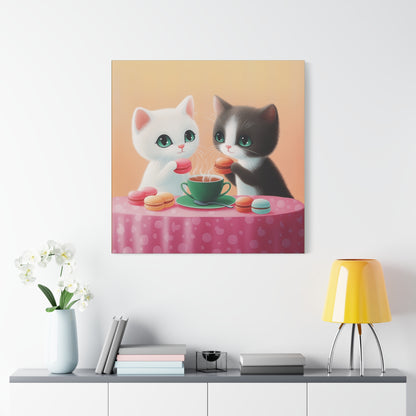 Whimsical Kitty Tea Time - Wall Art & Home Décor - Cute Cat Canvas Art