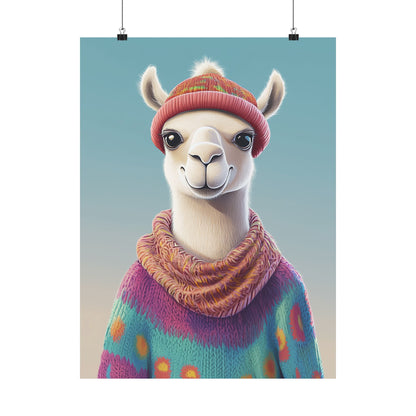 Cozy Llama Art Print - Whimsical Animals - Horizontal Matte Poster for Wall Art