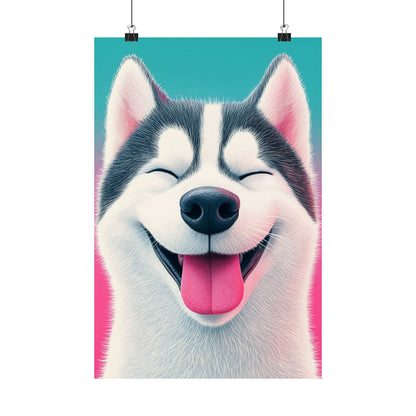 Happy Husky - Whimsical Animals Series - Fine Art Print - Vertical Poster - Cheerful Dog Art for Home Décor