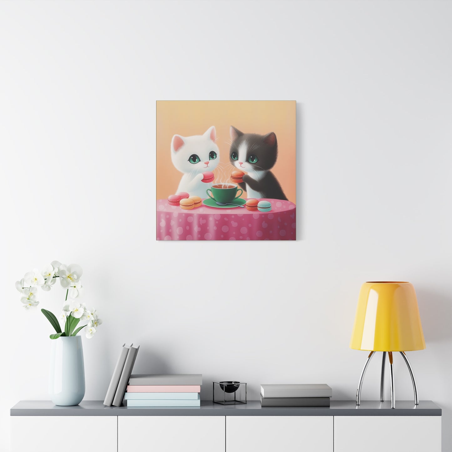 Whimsical Kitty Tea Time - Wall Art & Home Décor - Cute Cat Canvas Art