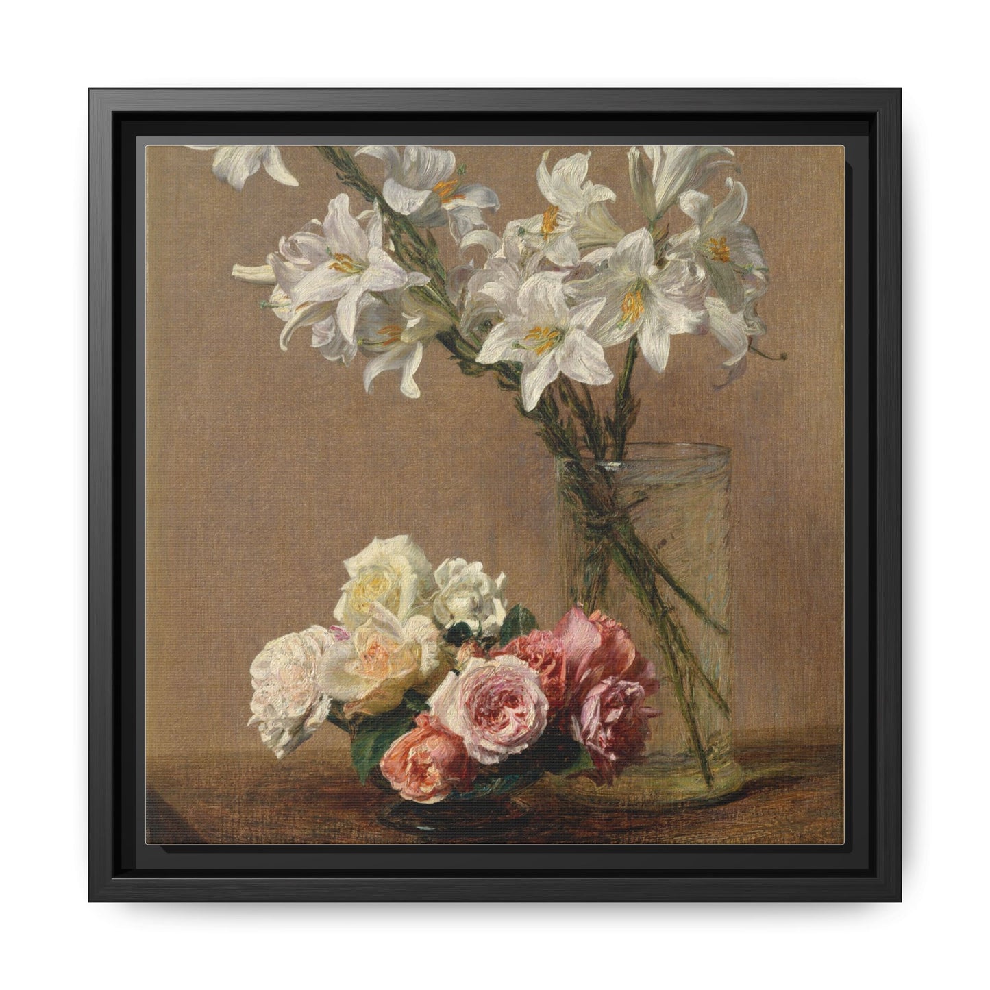 Henri Fantin-Latour : Roses and Lilies (1888) - Giclee Fine Art Print - Museum Collection Framed Canvas Print