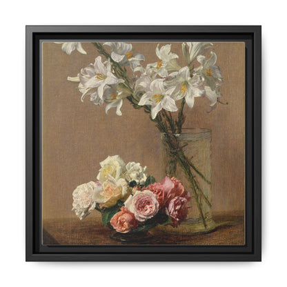 Henri Fantin-Latour : Roses and Lilies (1888) - Giclee Fine Art Print - Museum Collection Framed Canvas Print