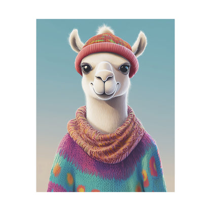 Cozy Llama Art Print - Whimsical Animals - Horizontal Matte Poster for Wall Art