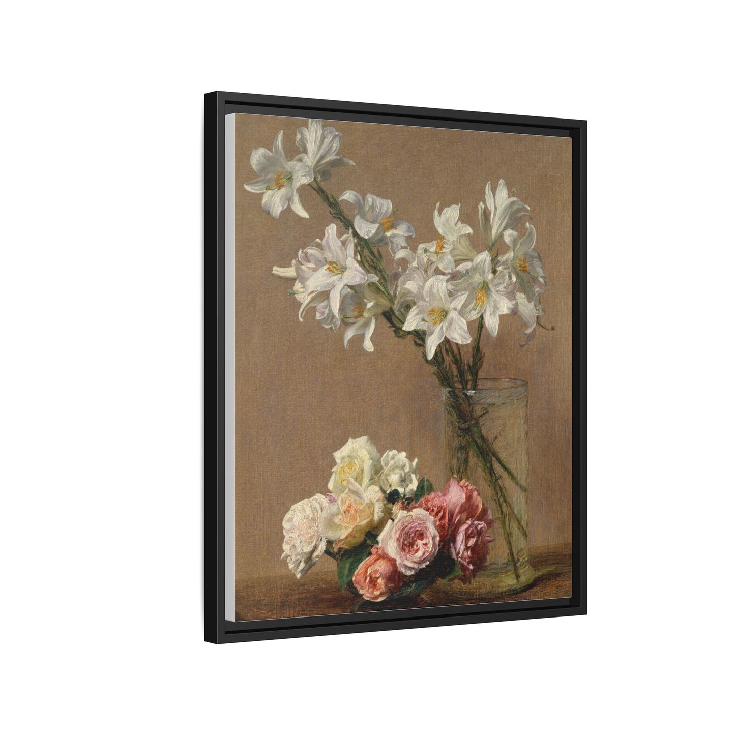 Henri Fantin-Latour : Roses and Lilies (1888) - Giclee Fine Art Print - Museum Collection Framed Canvas Print