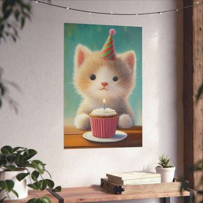 Cute Kitten Birthday Poster - Cat Café - Whimsical Animals - Adorable Kitten Wall Art