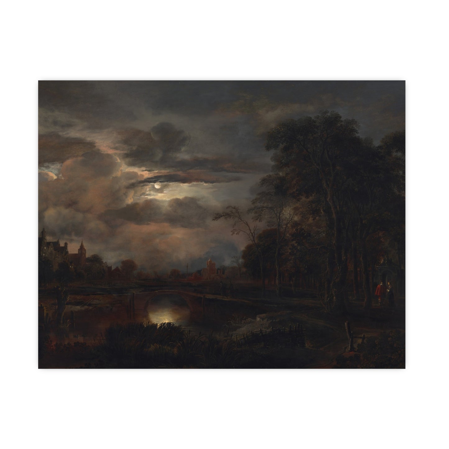 Moonlit Landscape with Bridge - Romantic Night Fine Art Poster