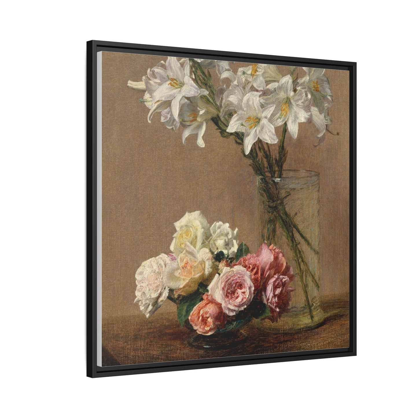 Henri Fantin-Latour : Roses and Lilies (1888) - Giclee Fine Art Print - Museum Collection Framed Canvas Print
