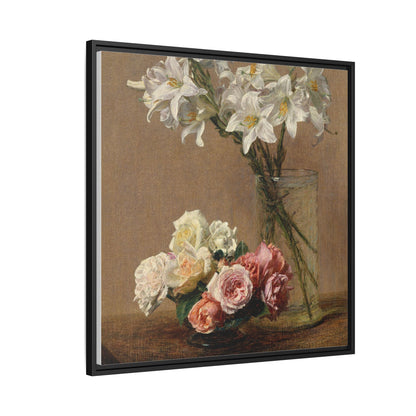 Henri Fantin-Latour : Roses and Lilies (1888) - Giclee Fine Art Print - Museum Collection Framed Canvas Print