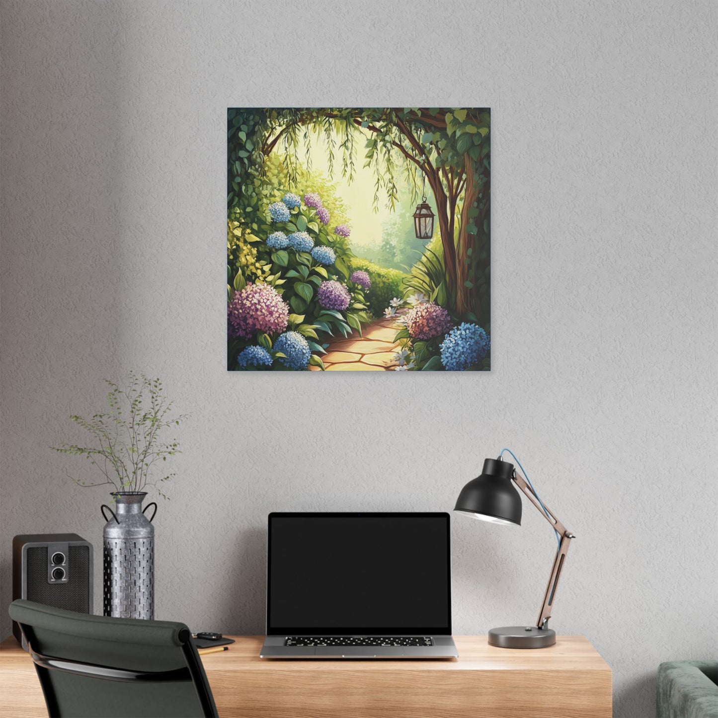 Hydrangea Courtyard - Secret Garden Series - Fine Art Print on Canvas