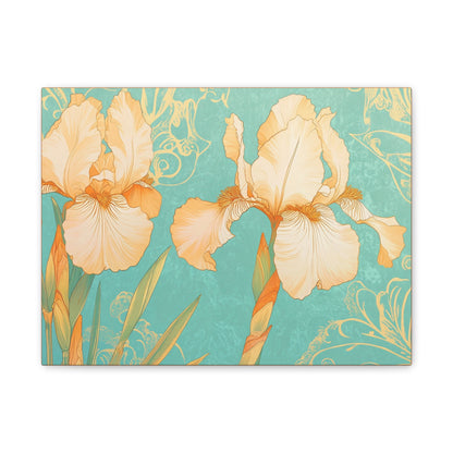 Iris Flowers on Turquois - Stretched Canvas
