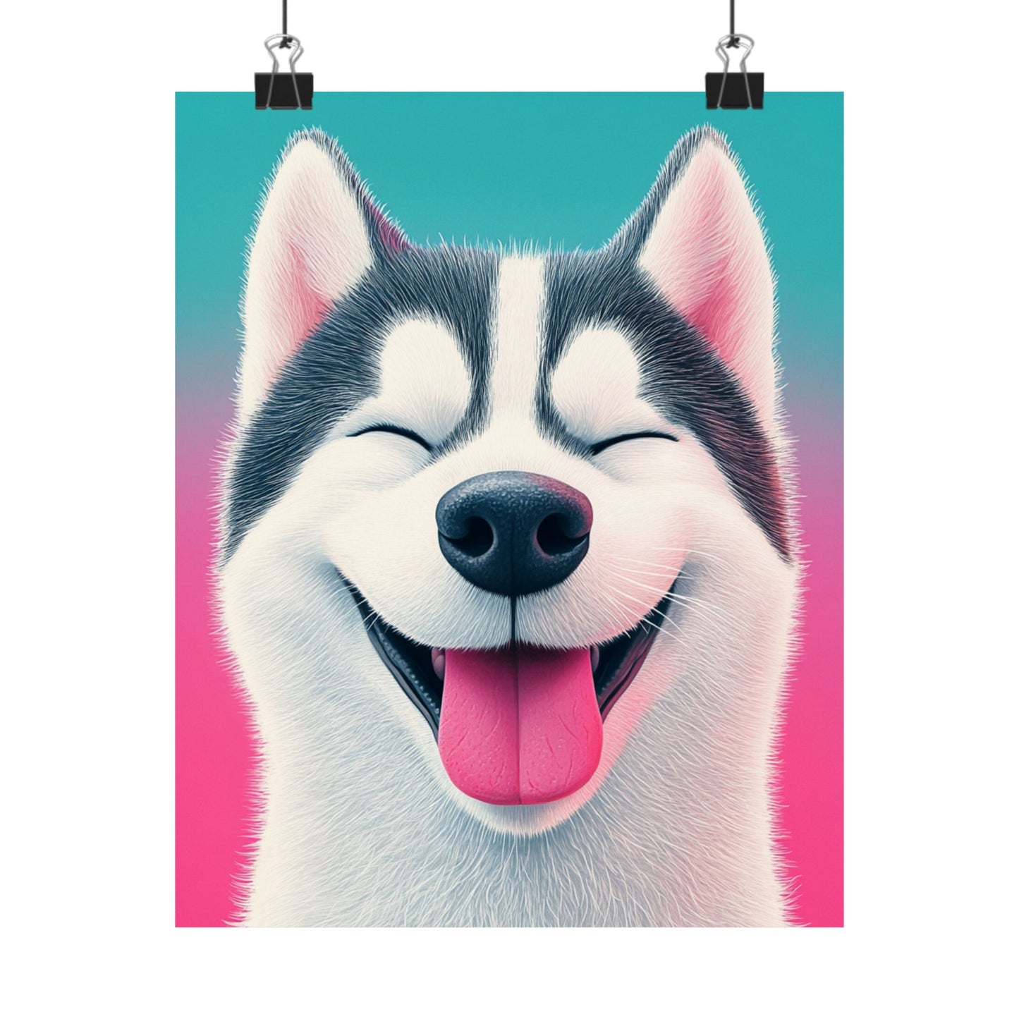 Happy Husky - Whimsical Animals Series - Fine Art Print - Vertical Poster - Cheerful Dog Art for Home Décor