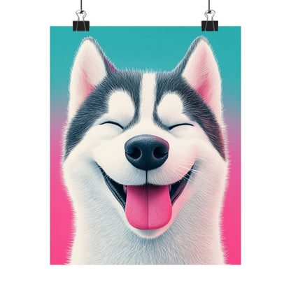Happy Husky - Whimsical Animals Series - Fine Art Print - Vertical Poster - Cheerful Dog Art for Home Décor