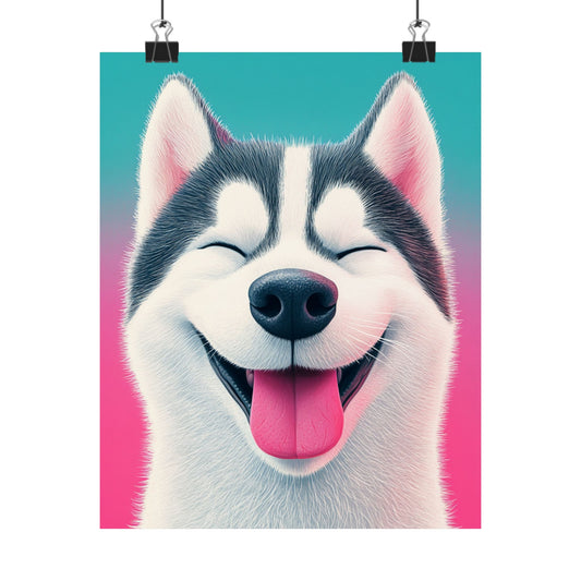 Happy Husky - Whimsical Animals Series - Fine Art Print - Vertical Poster - Cheerful Dog Art for Home Décor