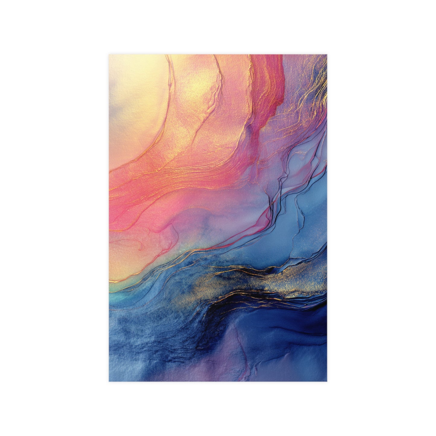 Muse (Style C) - Modern Abstract Fluid Art - Blue/Pink with Gold Highlights - Giclee Fine Art Print