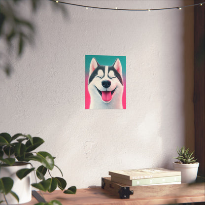 Happy Husky - Whimsical Animals Series - Fine Art Print - Vertical Poster - Cheerful Dog Art for Home Décor