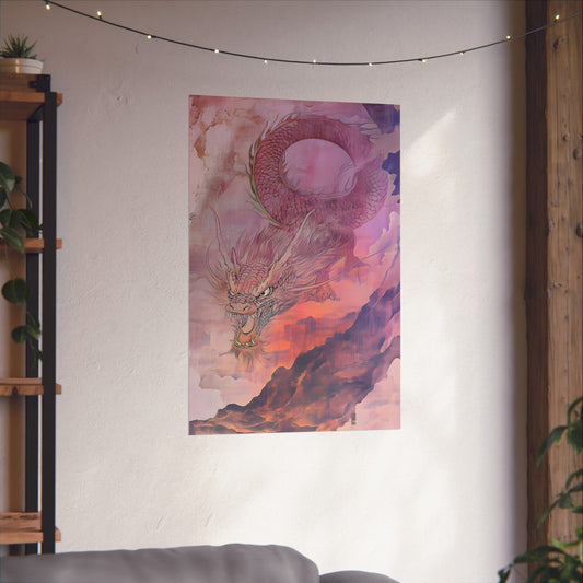 Mythical Red Dragon Fine Art Print - Matte Vertical Poster - Year of The Dragon Art - Zen Home Décor