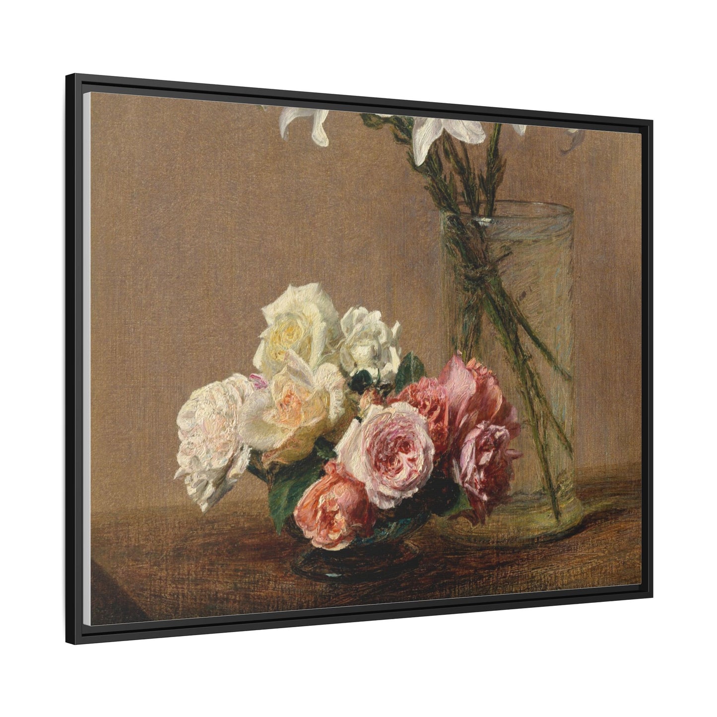 Henri Fantin-Latour : Roses and Lilies (1888) - Giclee Fine Art Print - Museum Collection Framed Canvas Print