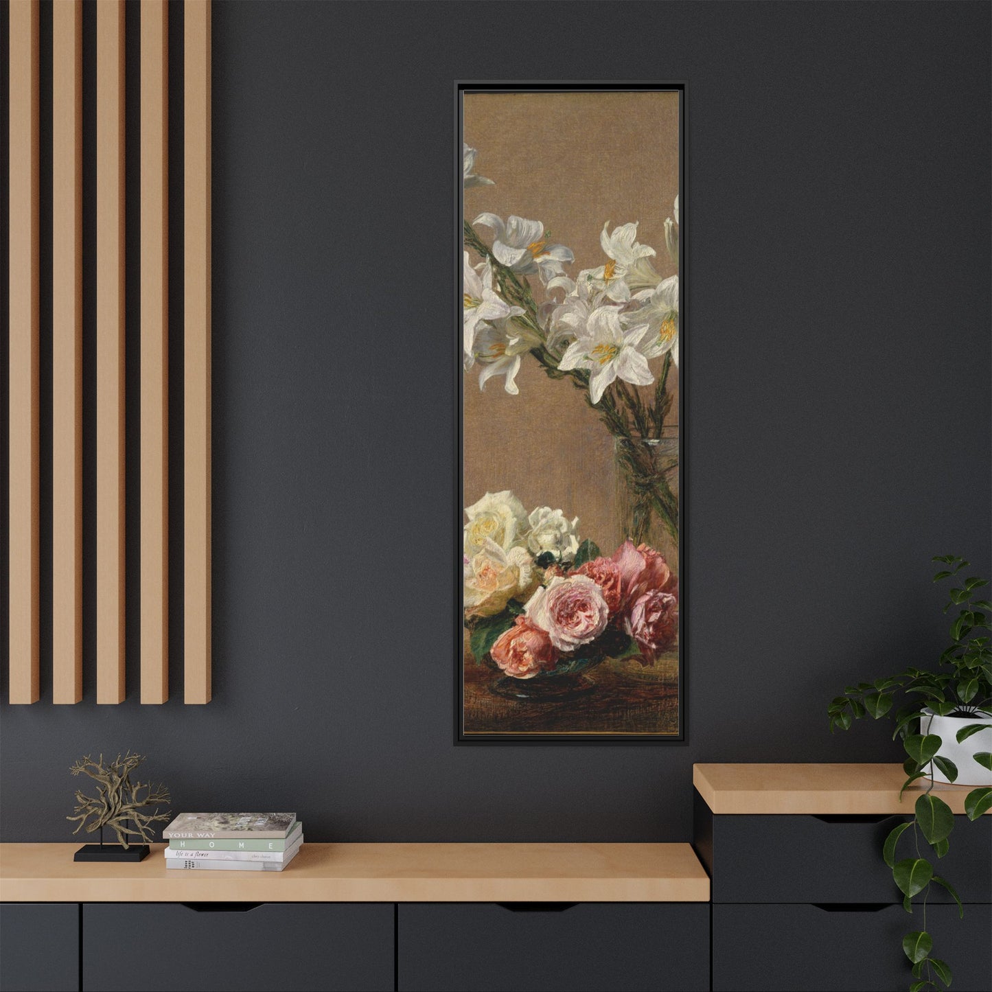 Henri Fantin-Latour : Roses and Lilies (1888) - Giclee Fine Art Print - Museum Collection Framed Canvas Print