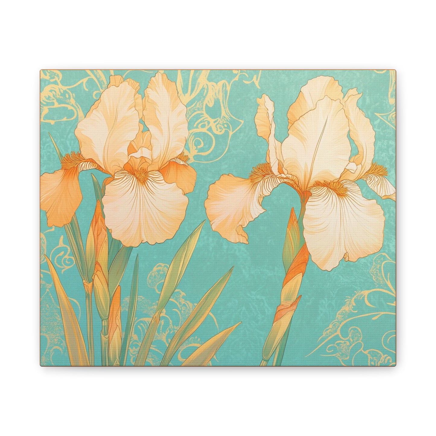 Iris Flowers on Turquois - Stretched Canvas