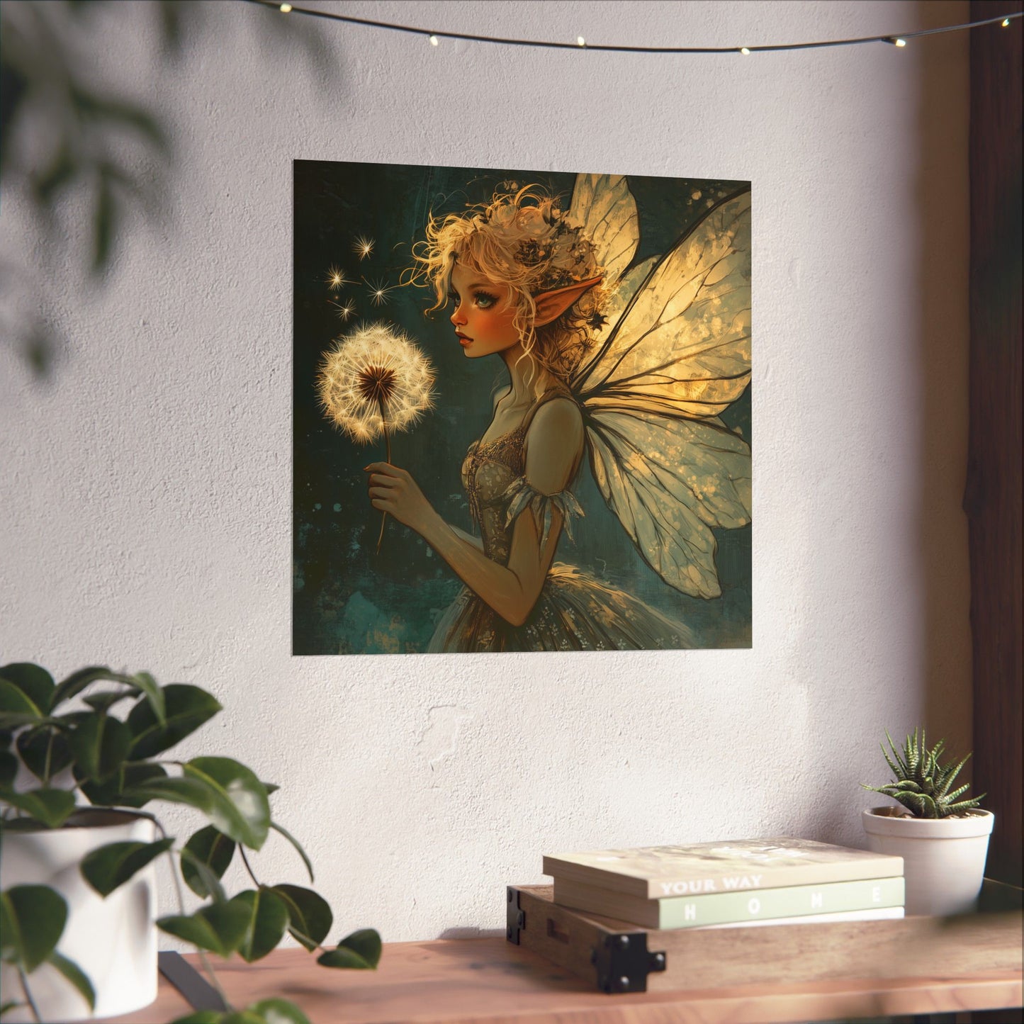 Best Wishes For You - Fairy with Dandelion - Flowers & Fairies Series - Enchanting Wall Art - Vertical Poster - Whimsical Wall Art for Dreamers