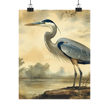 Elegant Blue Heron Coastal Fine Art Print