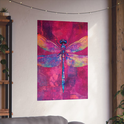 Magenta Dragonfly Watercolor Art Print - Matte Vertical Posters