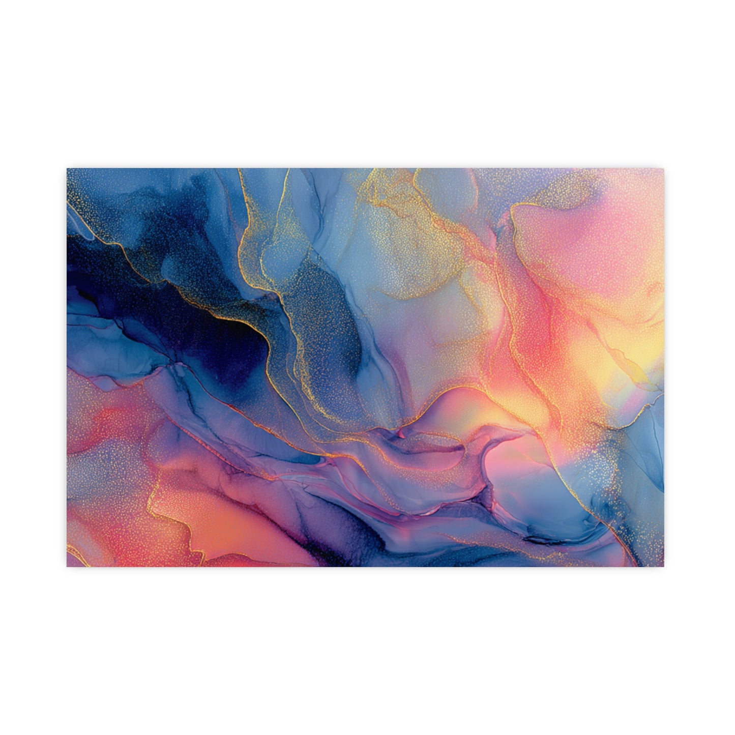 Muse (Style B) - Modern Abstract Fluid Art - Blue/Pink with Gold Highlights - Giclee Fine Art Print