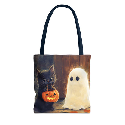 Trick or Treat Halloween Tote Bag - Kitten & Friendly Ghost