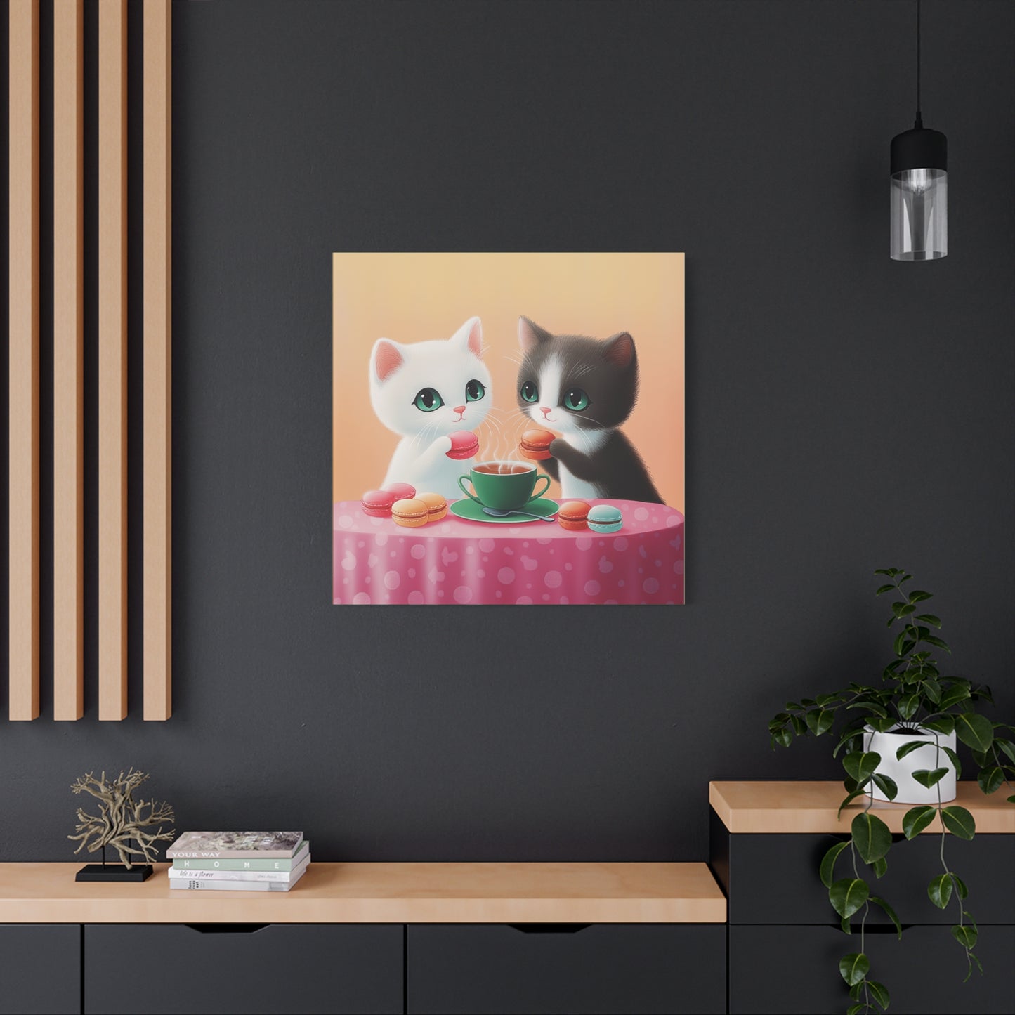 Whimsical Kitty Tea Time - Wall Art & Home Décor - Cute Cat Canvas Art