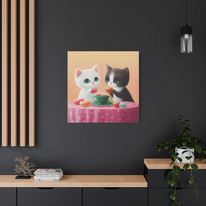 Whimsical Kitty Tea Time - Wall Art & Home Décor - Cute Cat Canvas Art