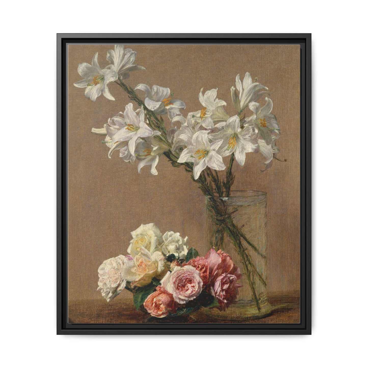 Henri Fantin-Latour : Roses and Lilies (1888) - Giclee Fine Art Print - Museum Collection Framed Canvas Print